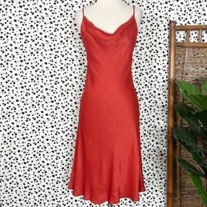 LOFT Rust / Bent Orange Cowl Neck Satin Midi Slip Dress S/M -2